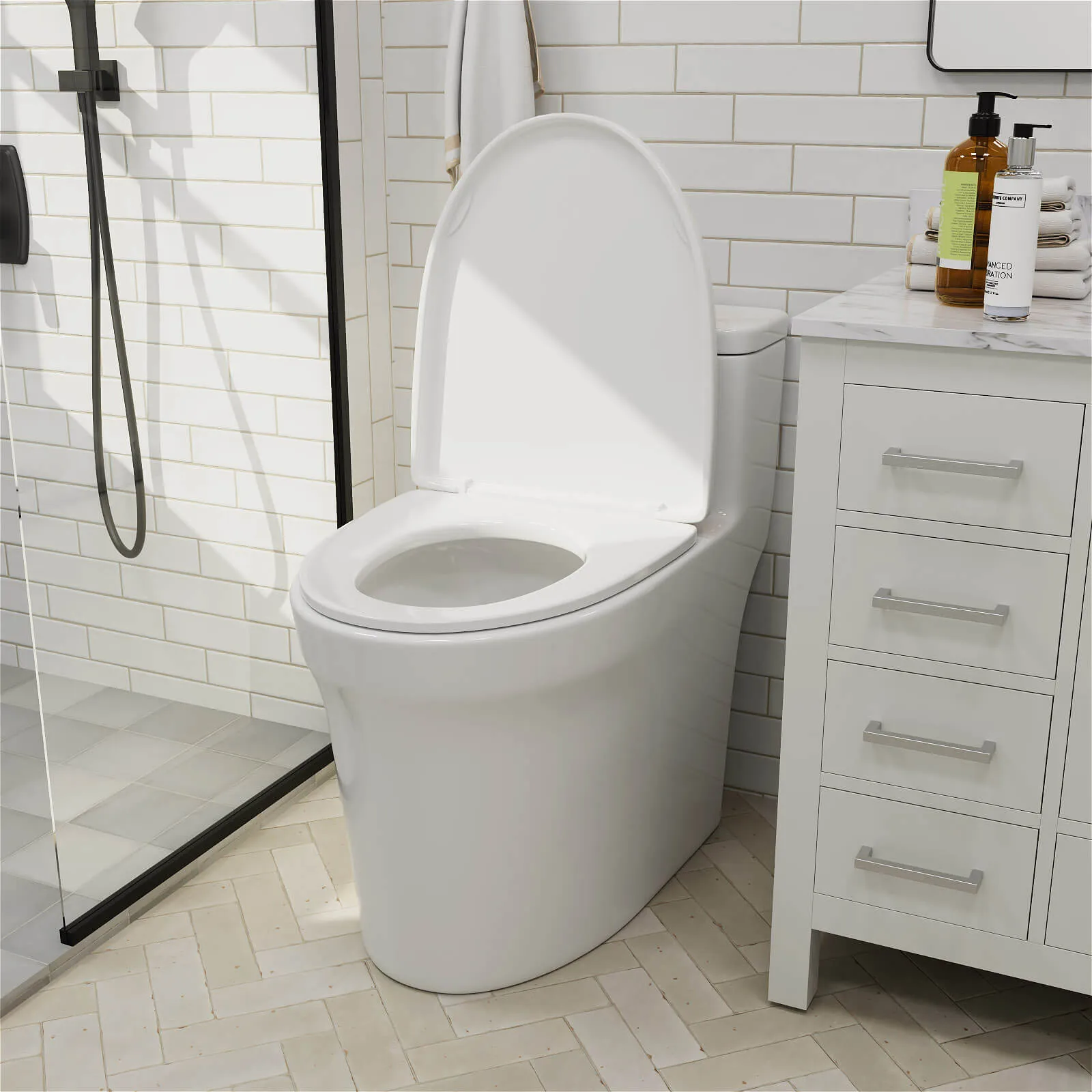 GIVINGTREE Modern Elongated 17.7'' Seat Height One-Piece Toilet with 1.1GPF/1.6 GPF Dual Flushing