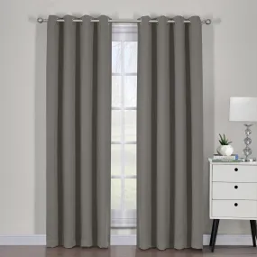 Gray Ava Blackout Weave Grommet Curtain Panels With Tie Backs Pair ( Set of 2)