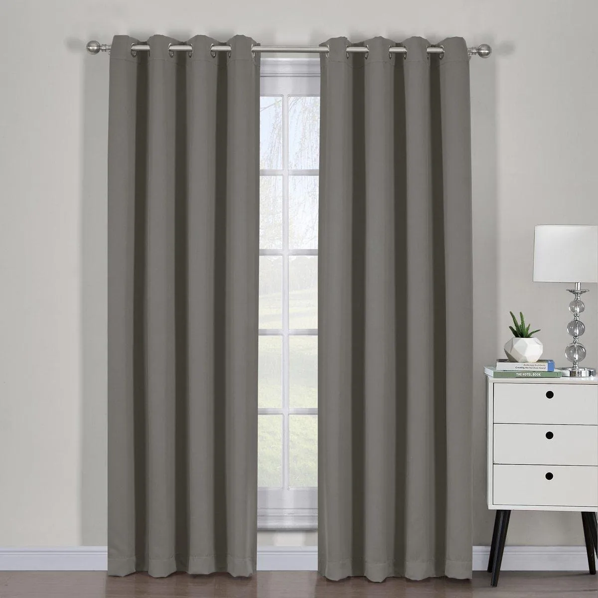 Gray Ava Blackout Weave Grommet Curtain Panels With Tie Backs Pair ( Set of 2)