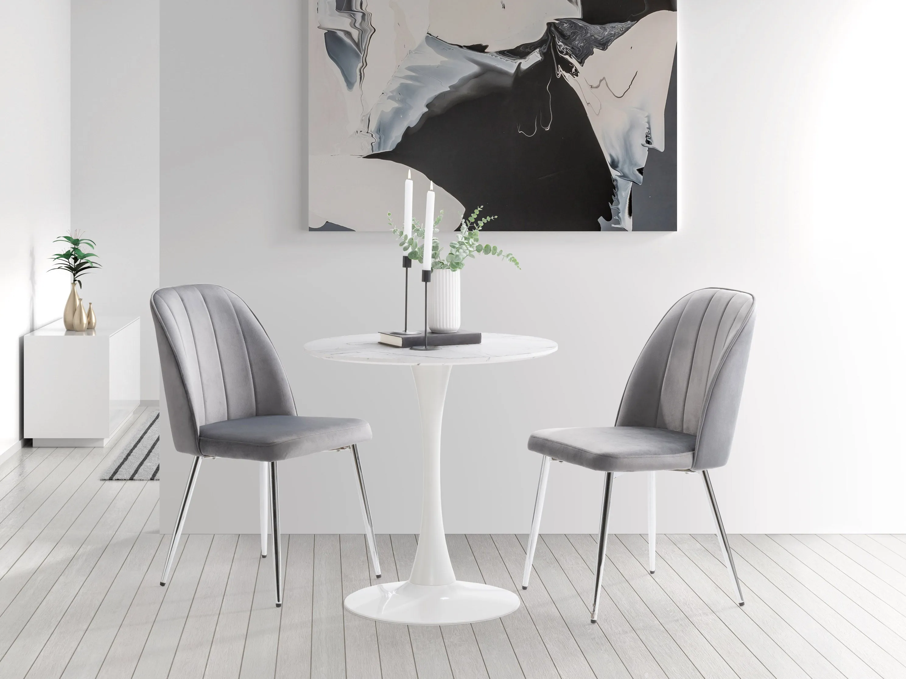 Grey Velvet Dining Room Chairs, Set of 2