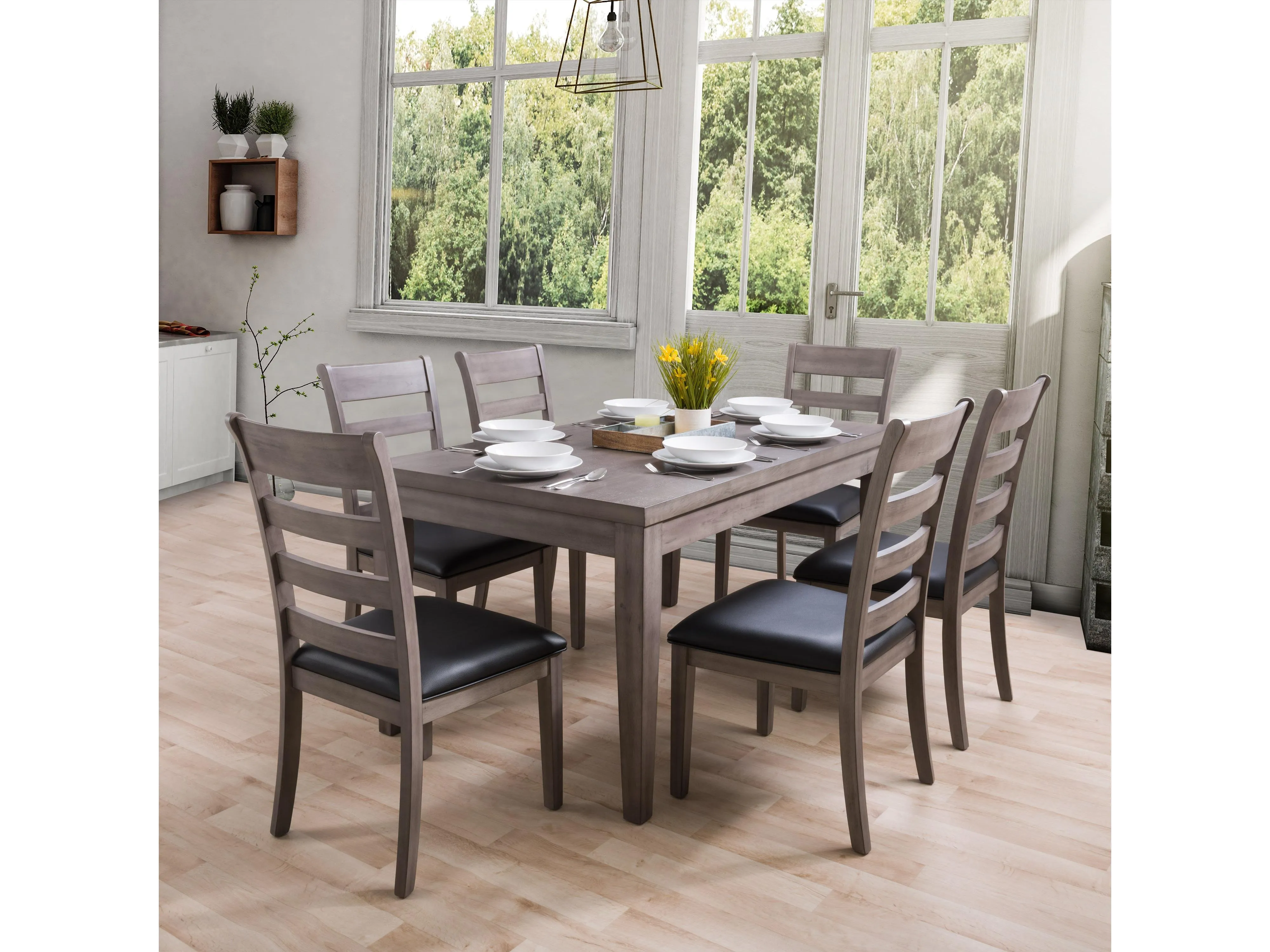 Grey Wood Dining Chairs, Set of 2