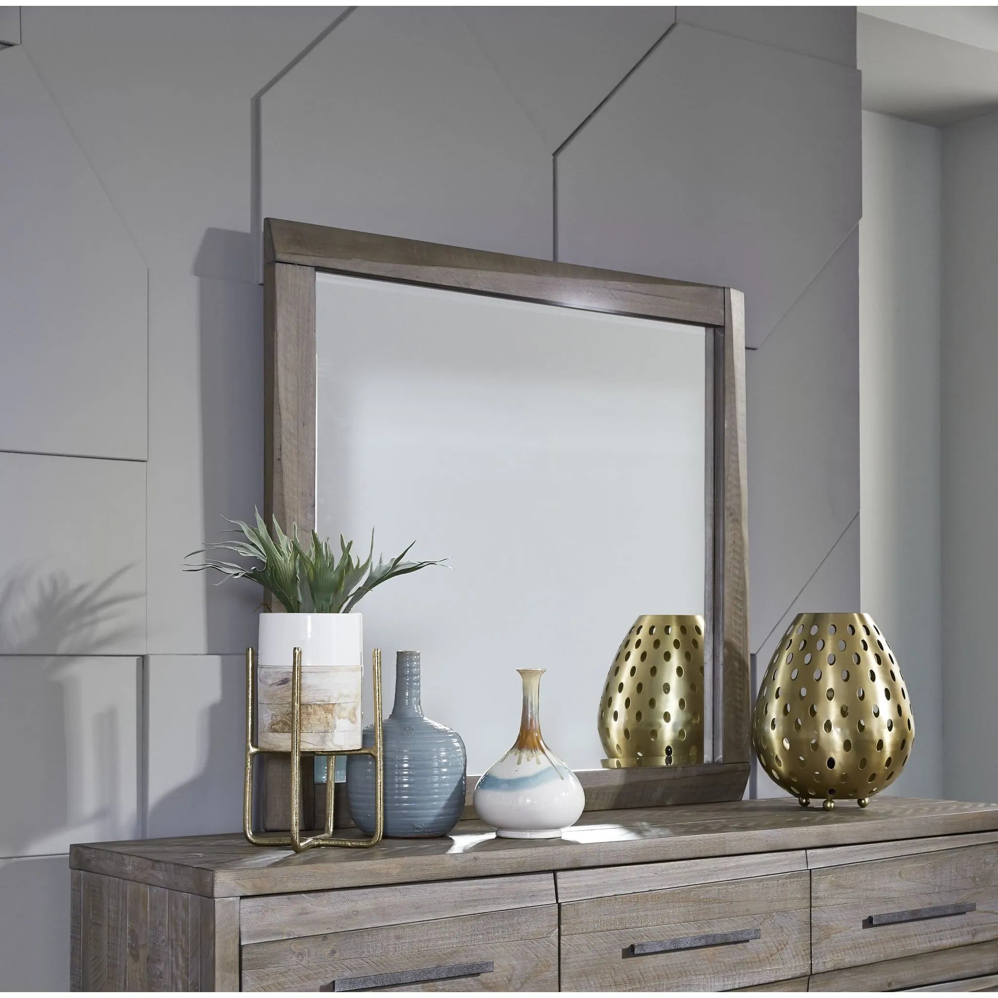 Hearst Solid Wood Beveled Glass Mirror in Sahara Tan