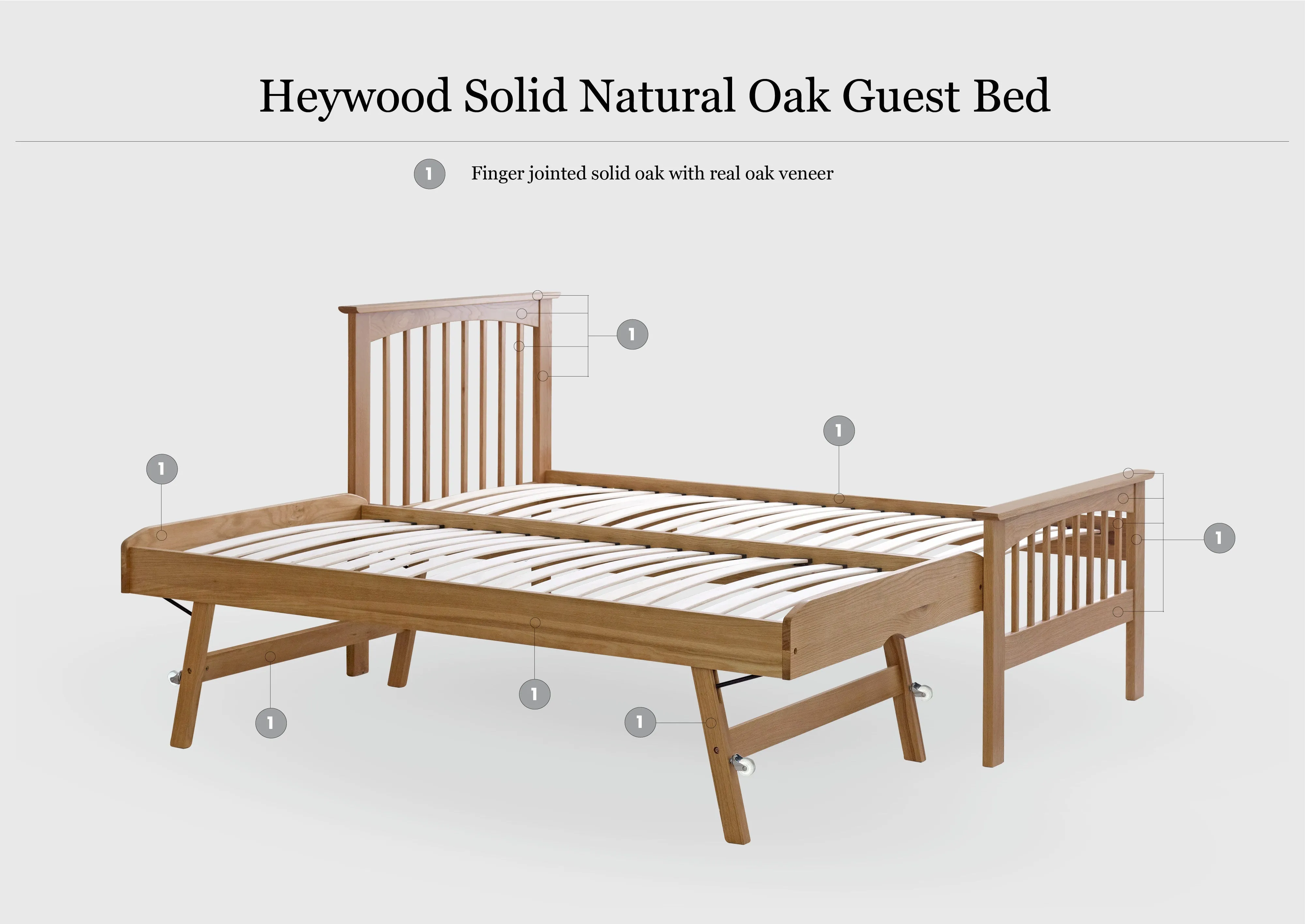 Heywood Solid Natural Oak Guest Bed - 2ft6 Small Single