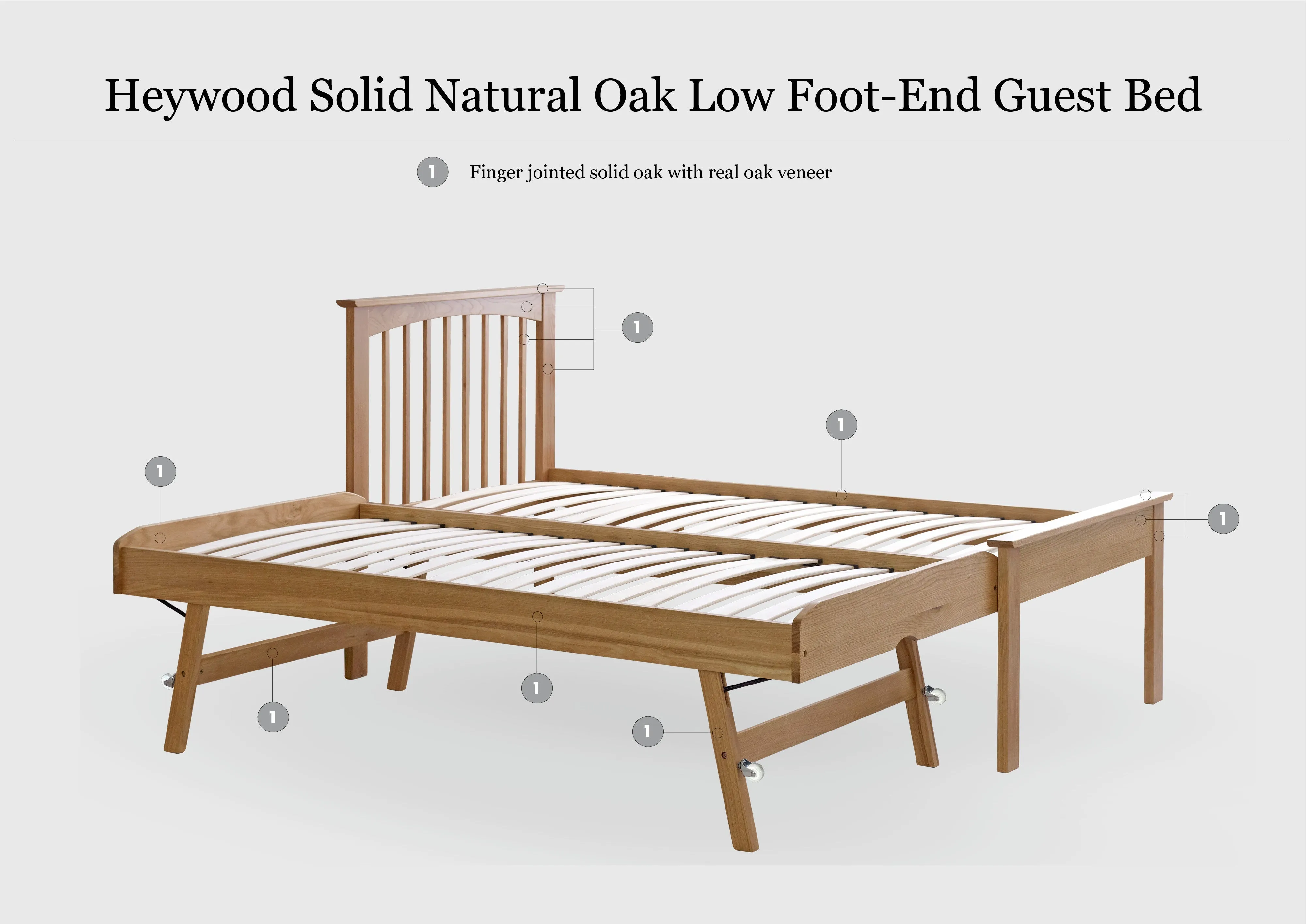 Heywood Solid Natural Oak Guest Bed (Low Foot End) - 3ft Single - B GRADE