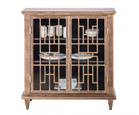 Iron Glass Buffet Sideboard Cabinet with 3 Level Storage in Brass Finish