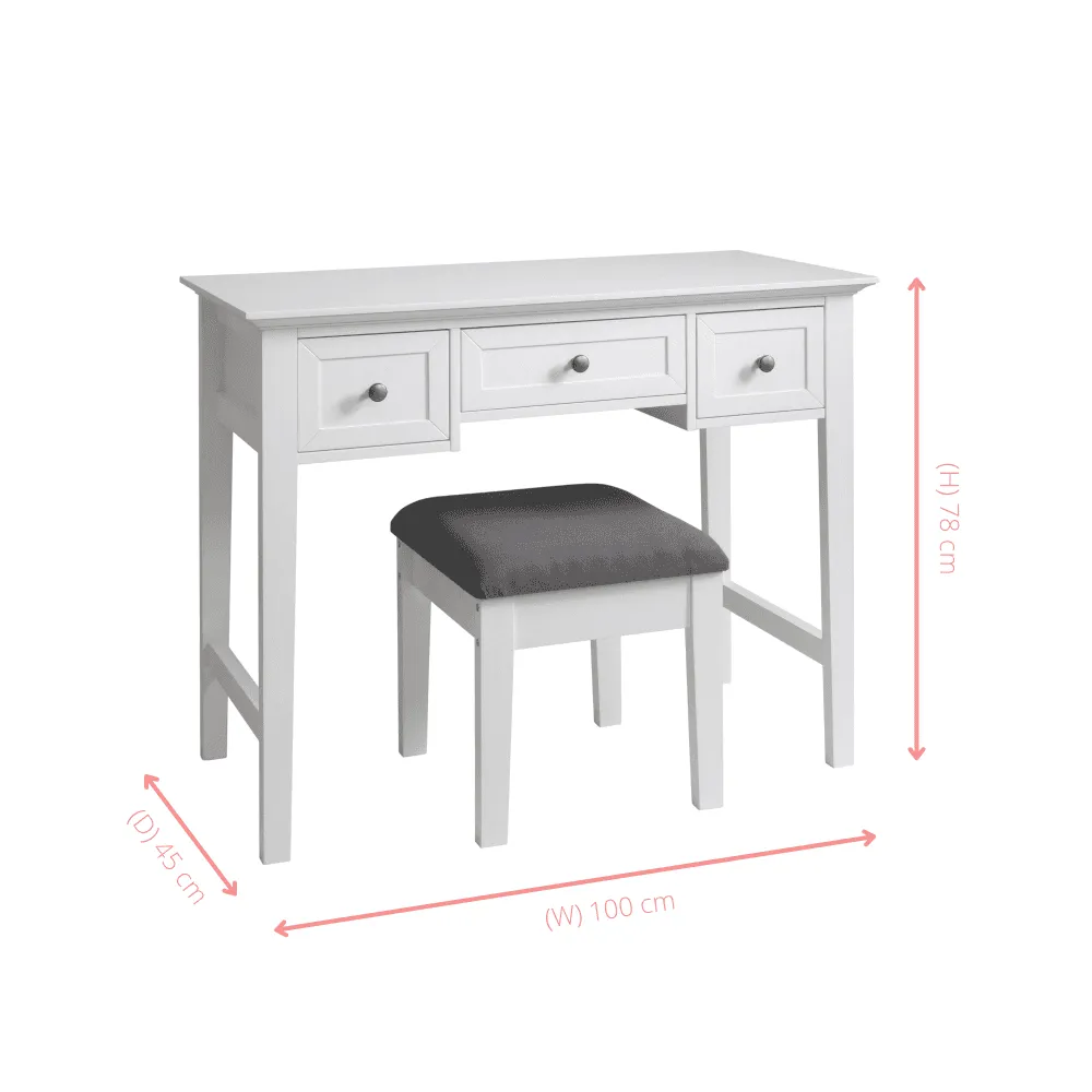 Karlstad Dressing Table with Drawers and Stool in Classic White