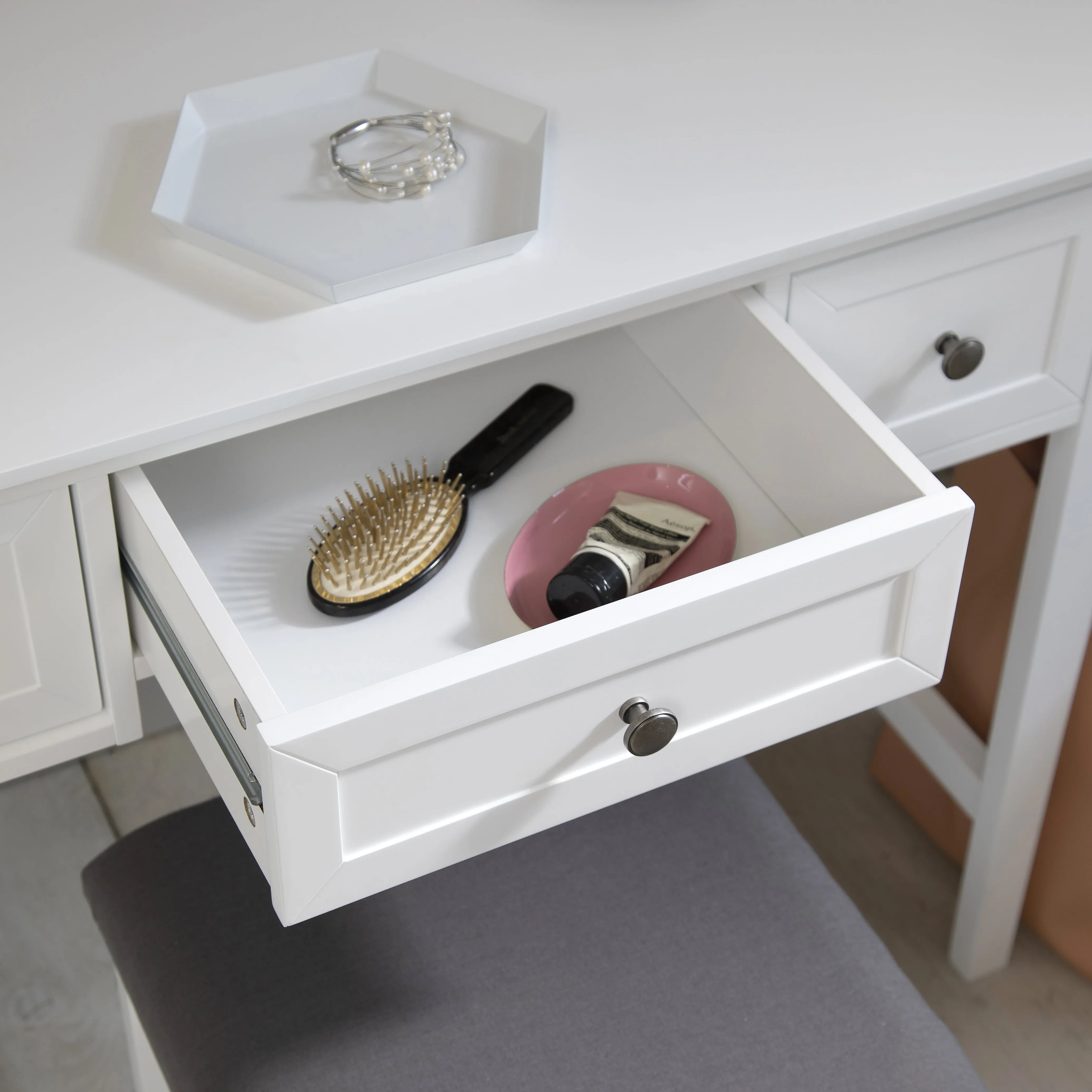 Karlstad Dressing Table with Drawers and Stool in Classic White