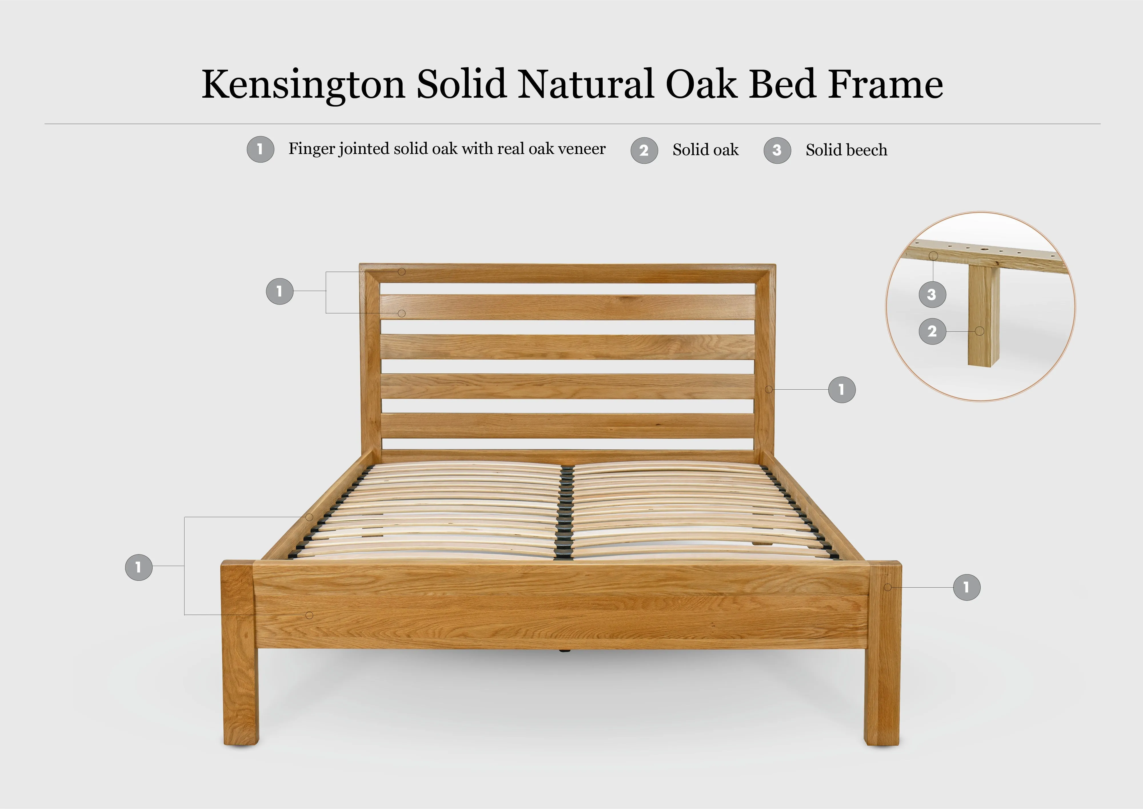 Kensington Solid Natural Oak Bed Frame - 6ft Super King