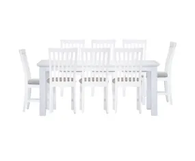 Laelia 9pc Dining Set 220cm Table 8 Chair Acacia Wood Coastal Furniture - White