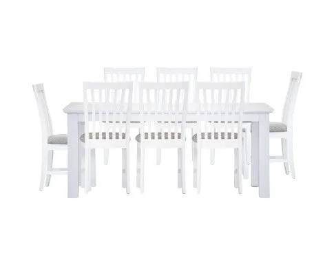 Laelia 9pc Dining Set 220cm Table 8 Chair Acacia Wood Coastal Furniture - White