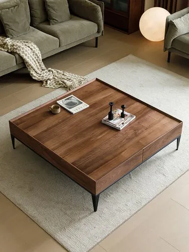 Large Real Walnut Square Coffee Table (Antique Luxurious)