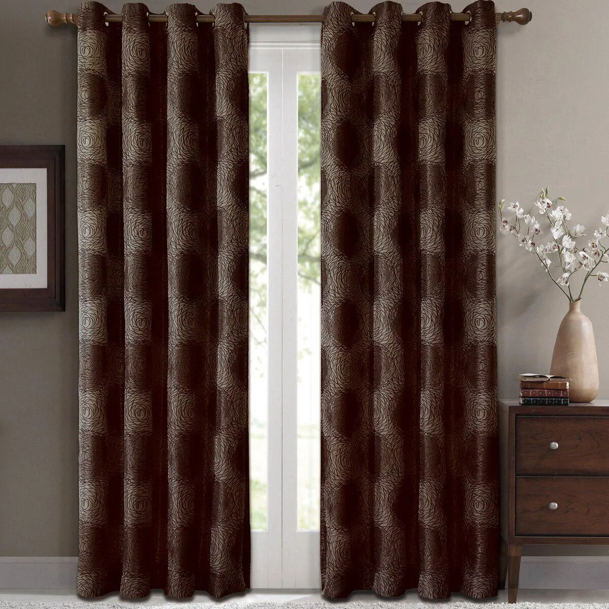 Lexington Circle Swirl Jacquard Curtains Top Grommet Panels (Set of 2)