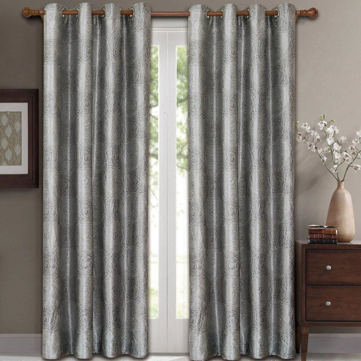 Lexington Circle Swirl Jacquard Curtains Top Grommet Panels (Set of 2)