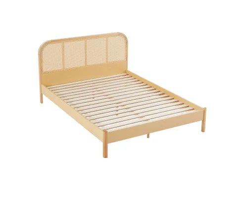 Lulu Bed Frame with Curved Rattan Bedhead - Queen