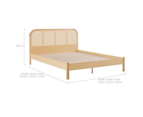 Lulu Bed Frame with Curved Rattan Bedhead - Queen