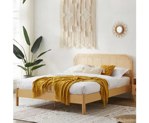 Lulu Bed Frame with Curved Rattan Bedhead - Queen