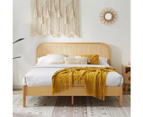 Lulu Bed Frame with Curved Rattan Bedhead - Queen