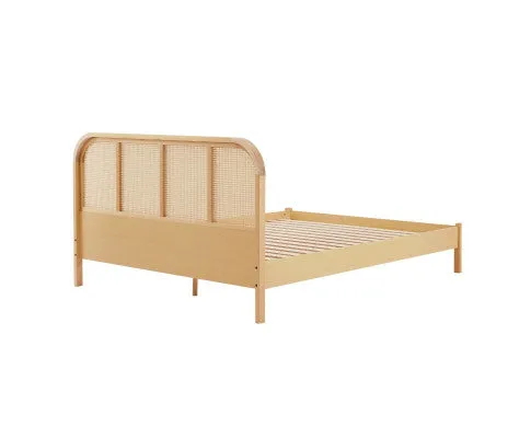 Lulu Bed Frame with Curved Rattan Bedhead - Queen