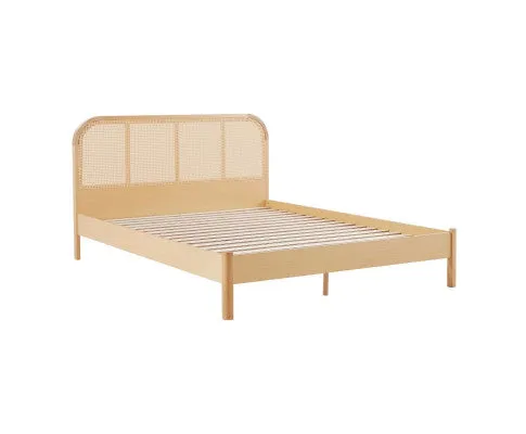 Lulu Bed Frame with Curved Rattan Bedhead - Queen