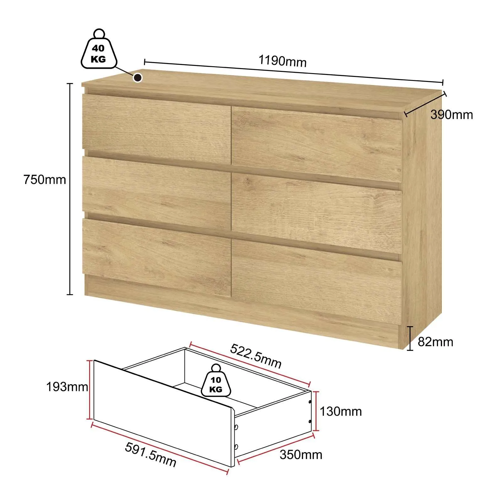 MerryLuk 6 Drawers Dresser & Dressing Table Bedroom Dresser Sets