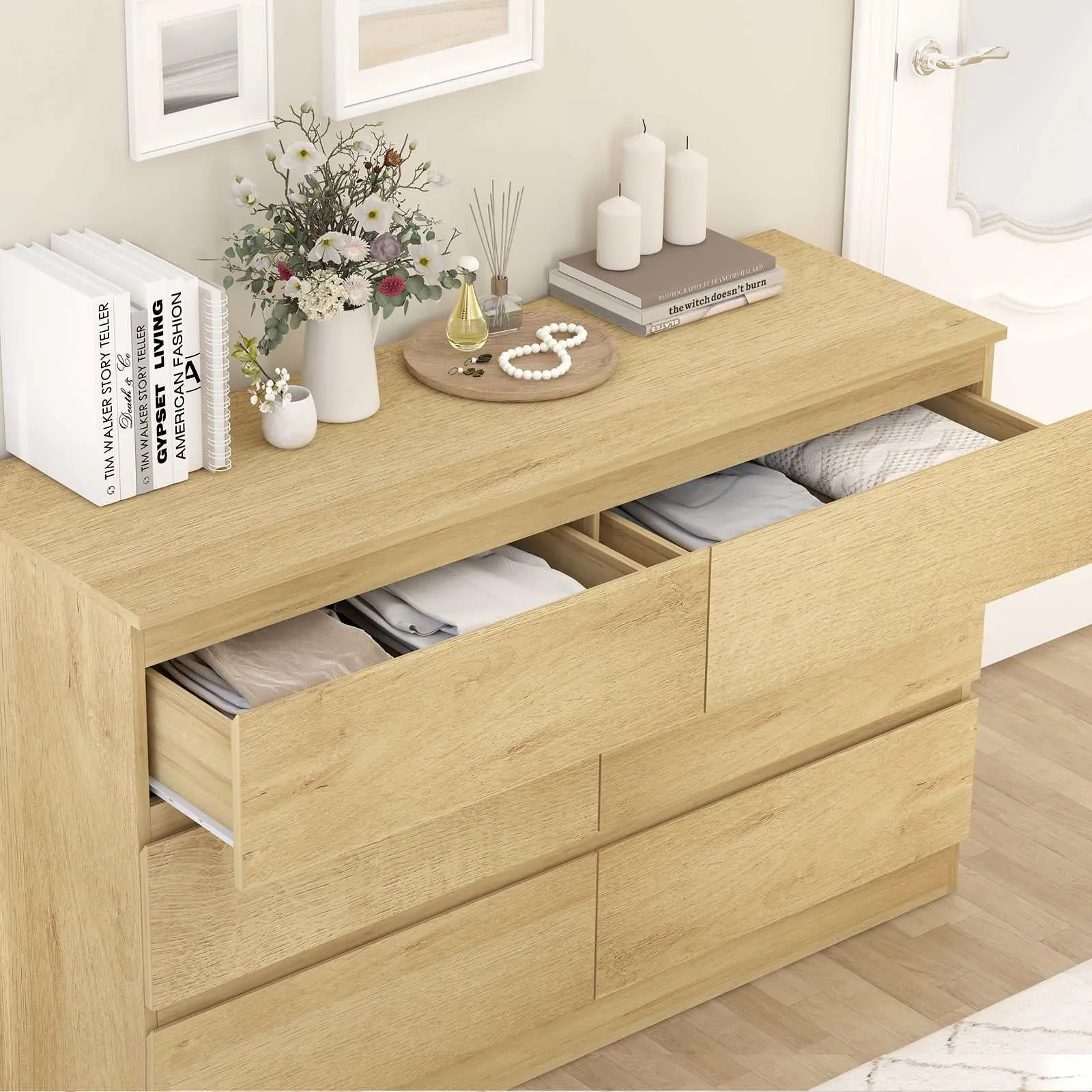 MerryLuk 6 Drawers Dresser & Dressing Table Bedroom Dresser Sets