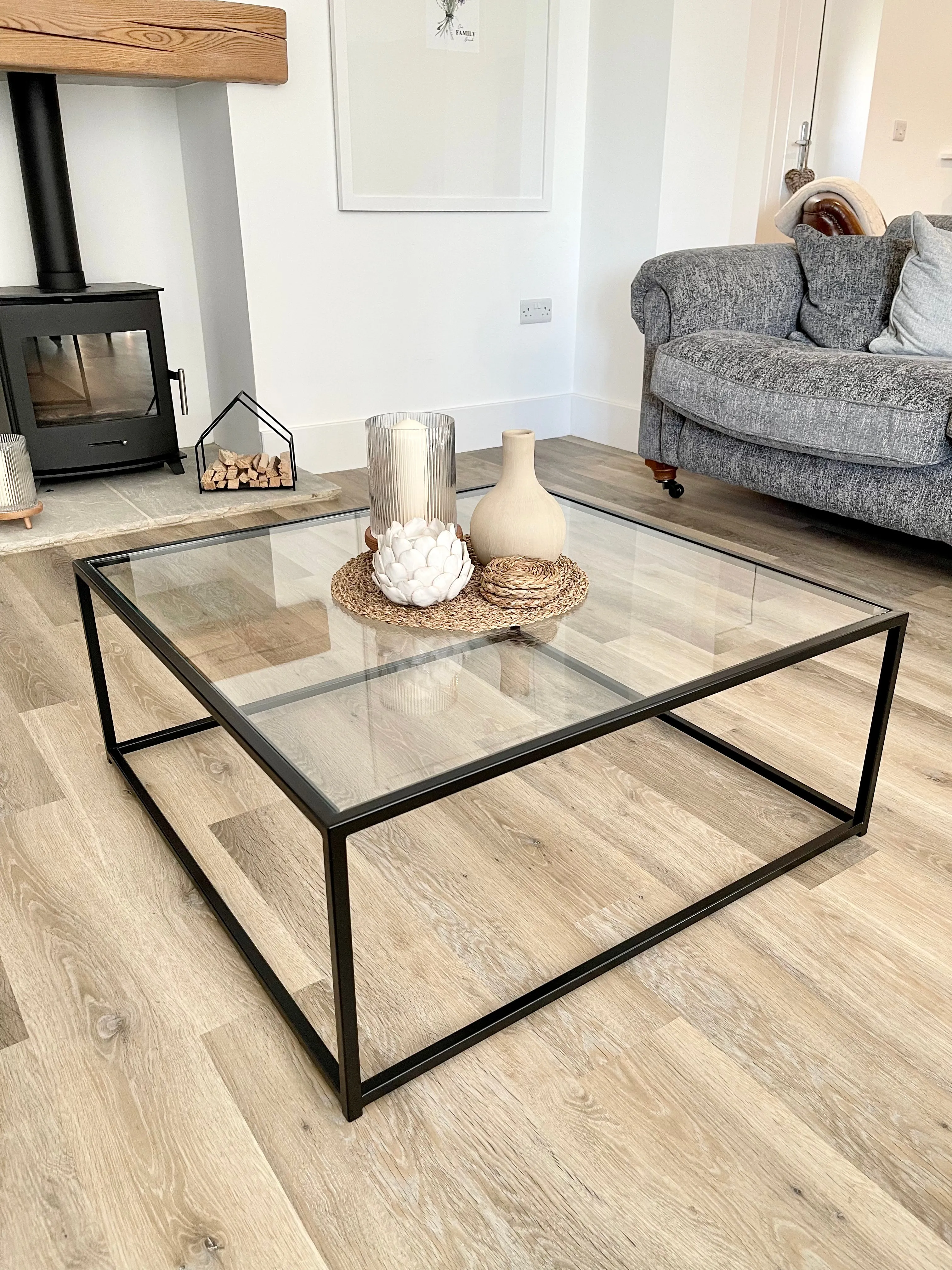 Mila Square Metal Glass Coffee Table - Black