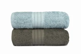 Mistley Collection Cotton Bath Towel Set of 2 - Duck Egg & Charcoal Grey