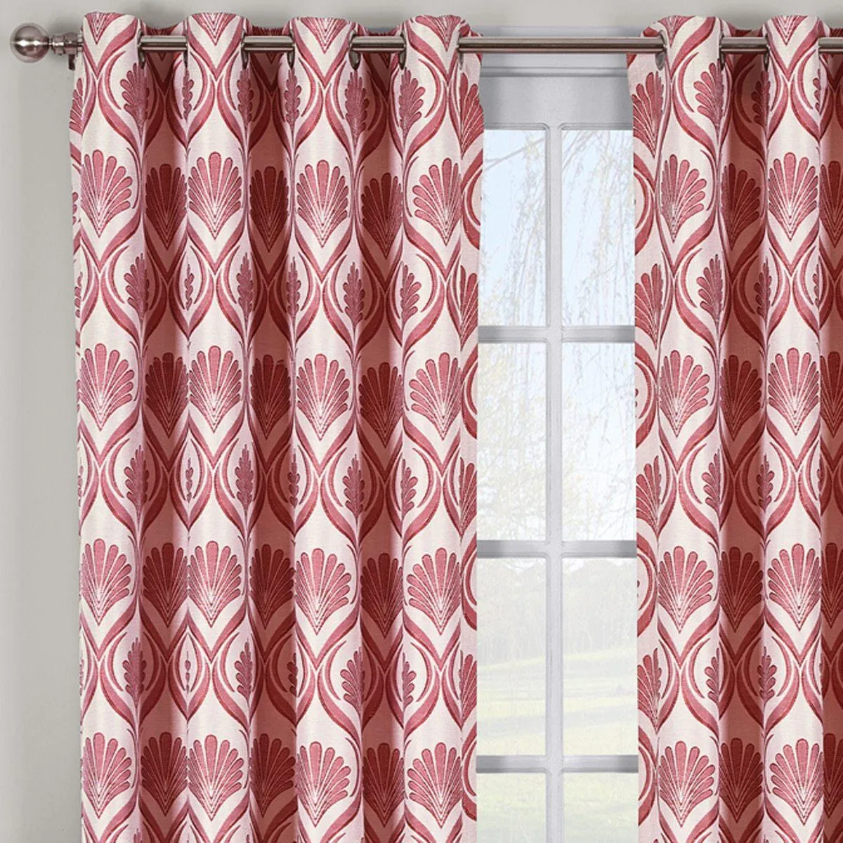 Modern Jacqueline Jacquard Drapes Grommet Top (Set of 2 Panels)