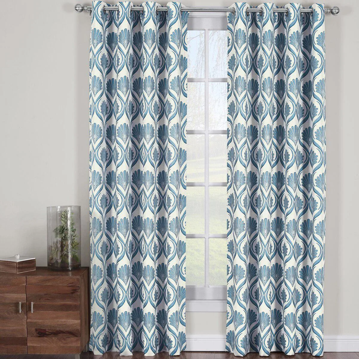 Modern Jacqueline Jacquard Drapes Grommet Top (Set of 2 Panels)