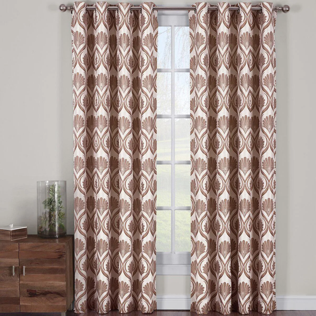 Modern Jacqueline Jacquard Drapes Grommet Top (Set of 2 Panels)