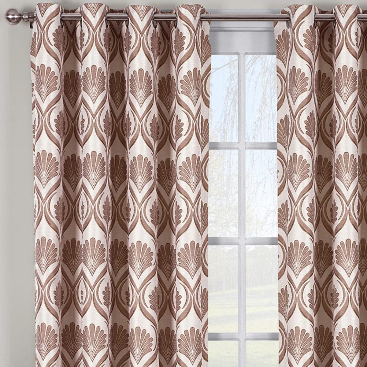 Modern Jacqueline Jacquard Drapes Grommet Top (Set of 2 Panels)