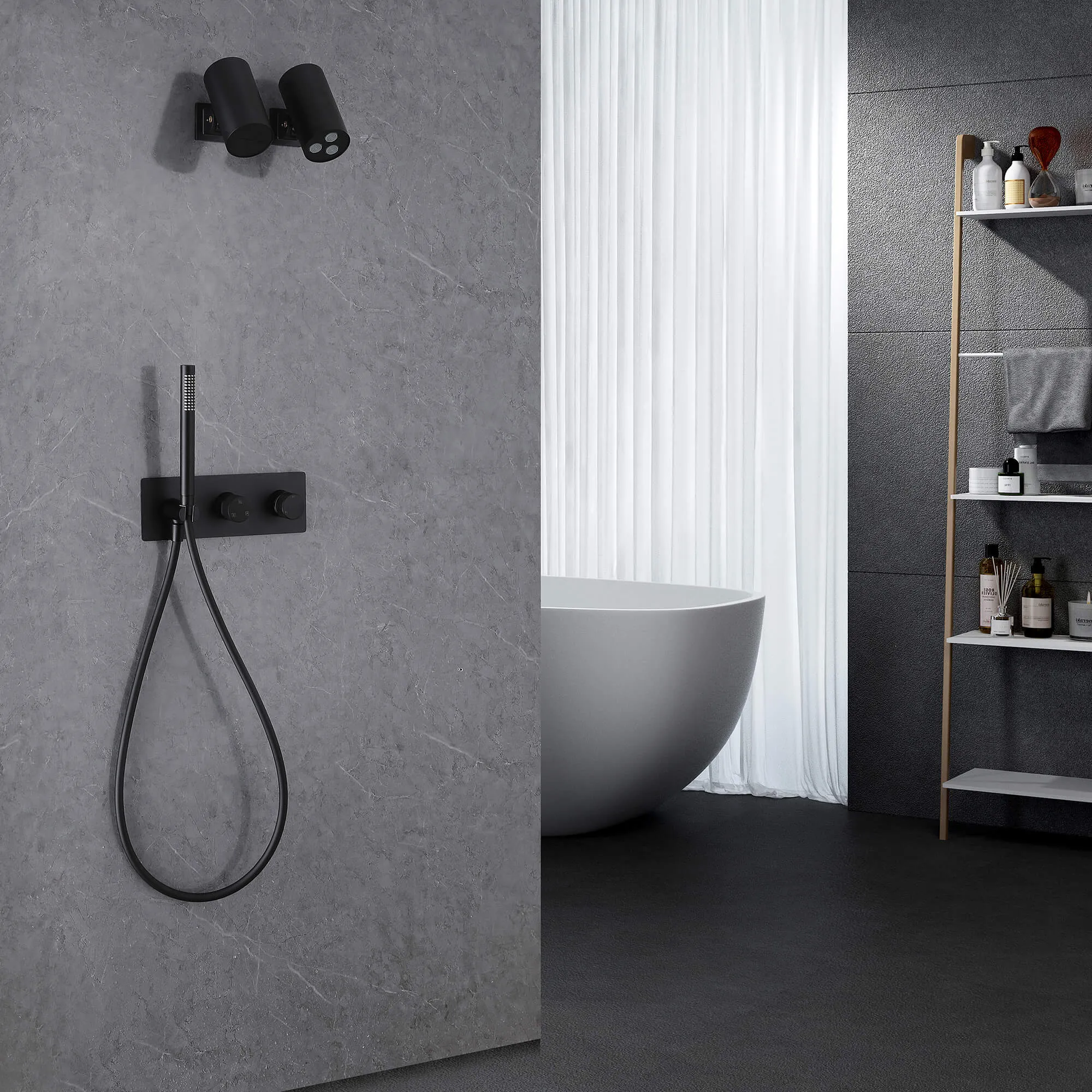 Modern Two Function Massage Spa Bathroom Shower System Matte Black JK0245