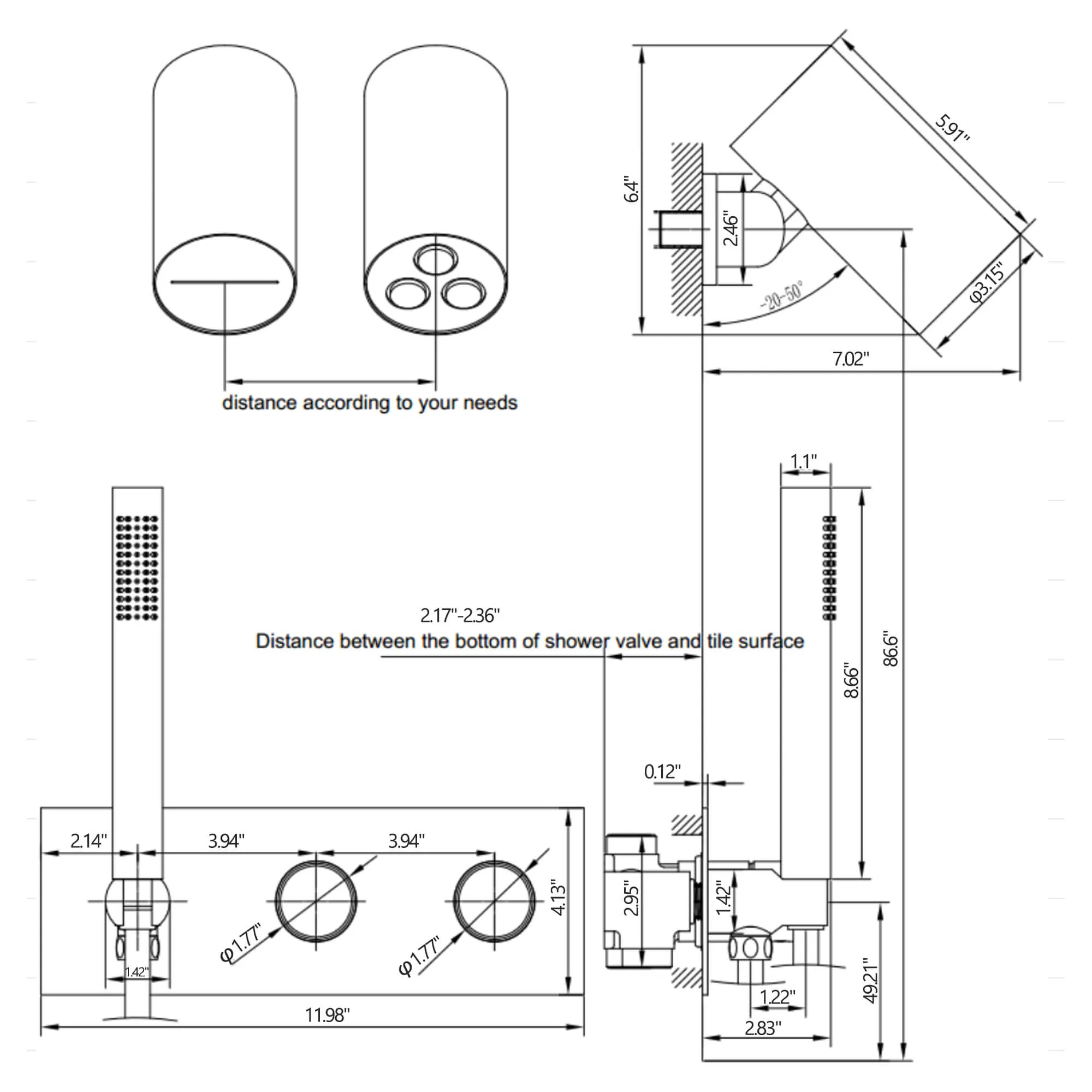 Modern Two Function Massage Spa Bathroom Shower System Matte Black JK0245