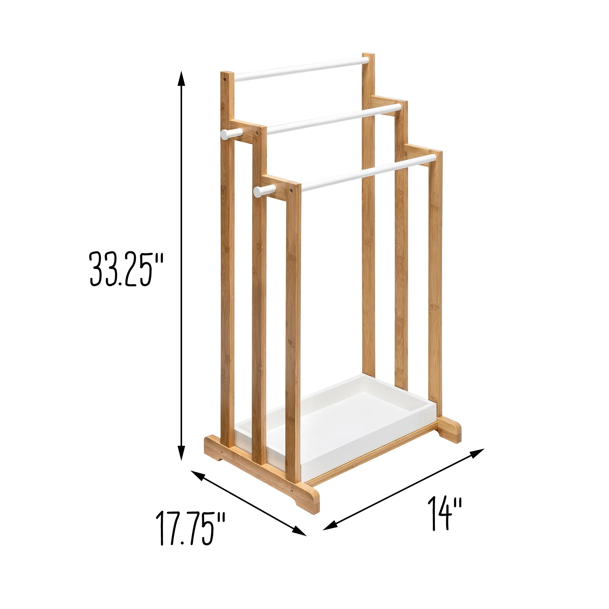 Natural/White Bamboo 3-Tier Freestanding Bath Towel Rack