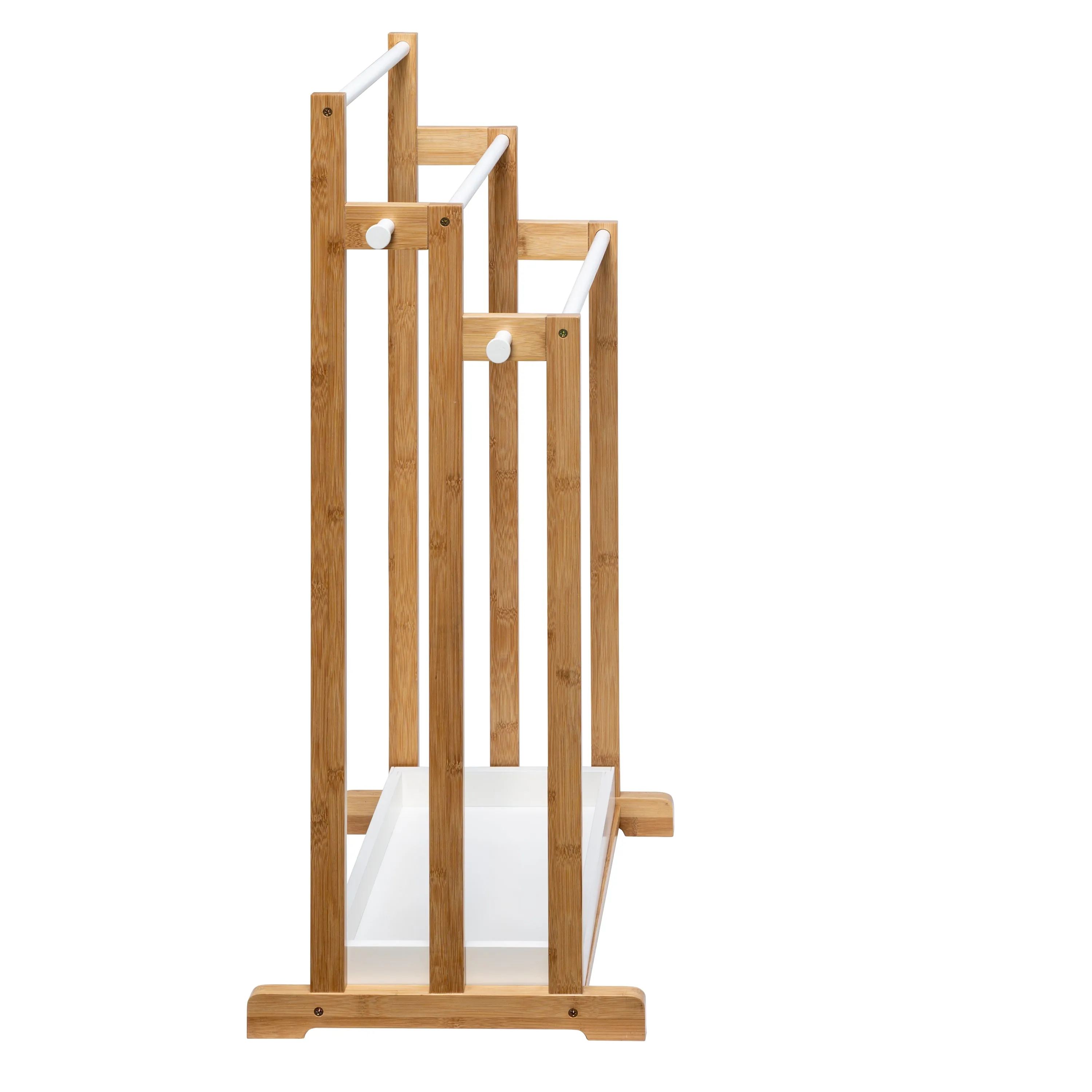 Natural/White Bamboo 3-Tier Freestanding Bath Towel Rack