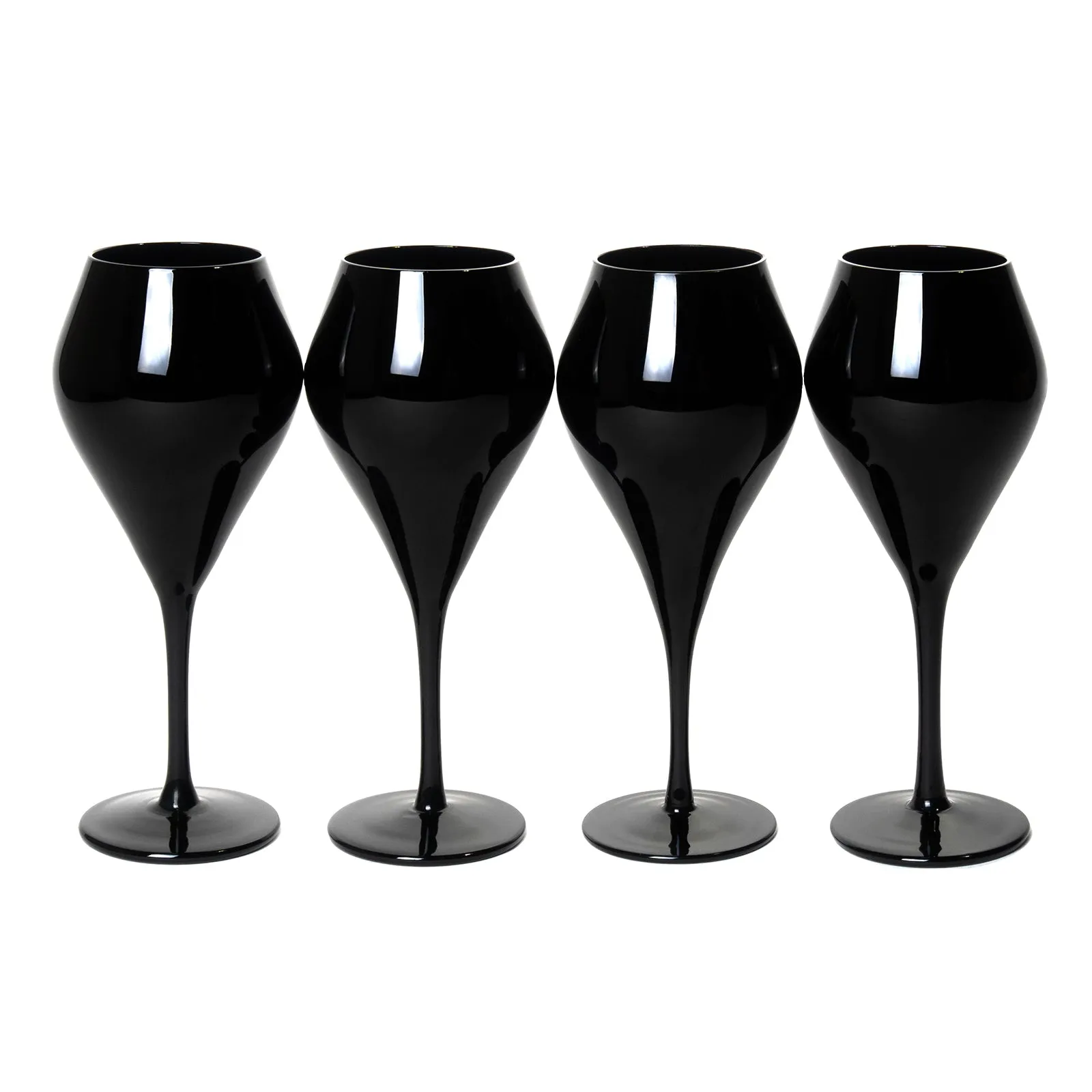 Novelty Black Glass Midnight Wine Glasses, Set of 4 12-Ounce Goblets