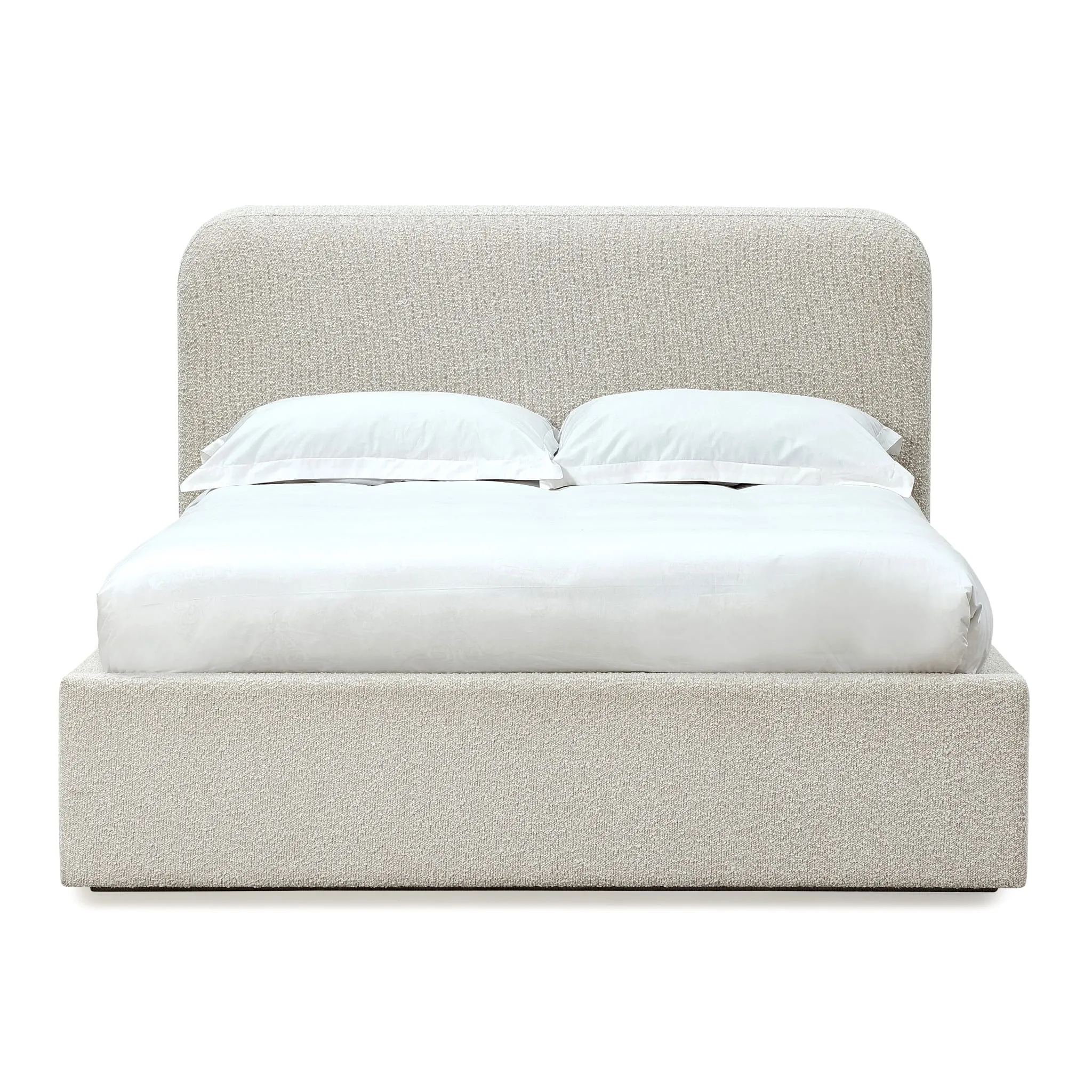 Off-White Upholstered Platform Bed in Ricotta Boucle