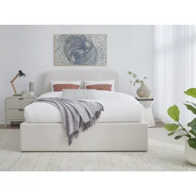 Off-White Upholstered Platform Bed in Ricotta Boucle