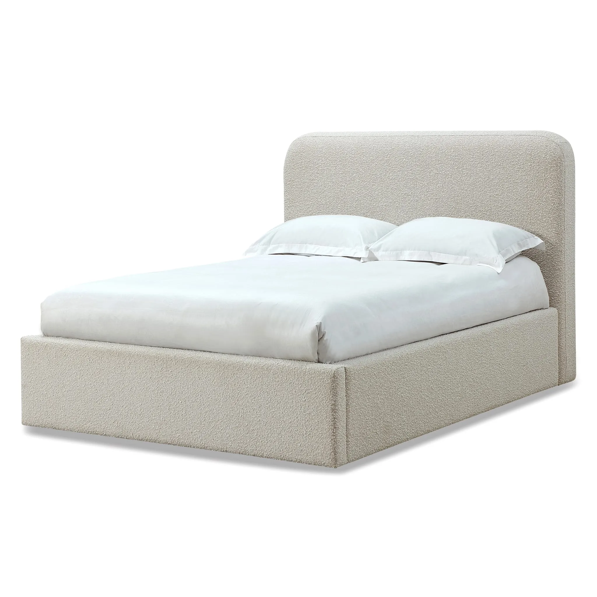 Off-White Upholstered Platform Bed in Ricotta Boucle