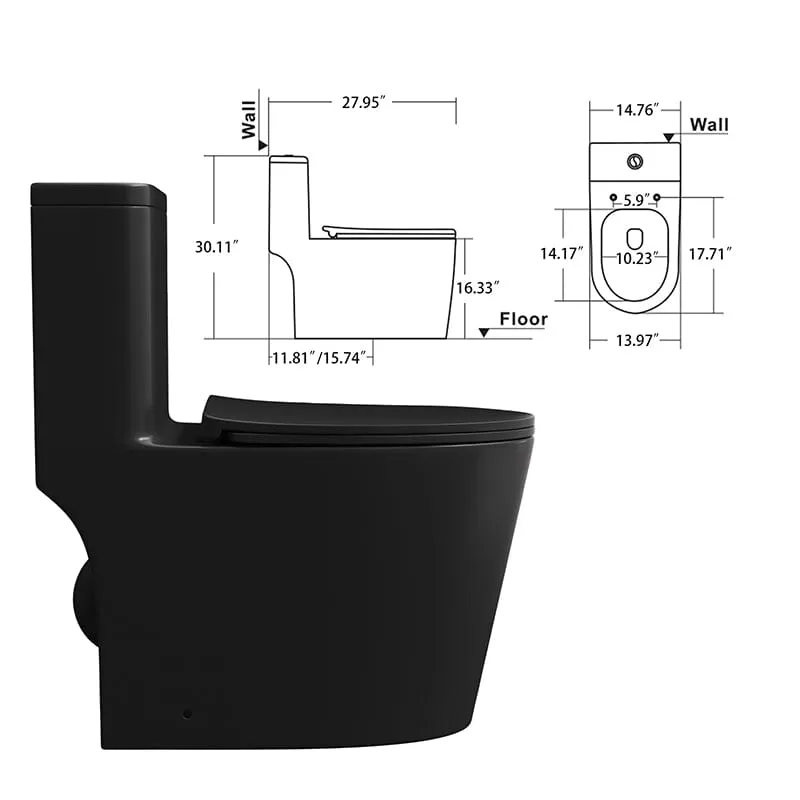 One-Piece Floor Mount Toilet 1.1GPF/1.6 GPF Siphon Jet Dual Flushing with Toilet Seat