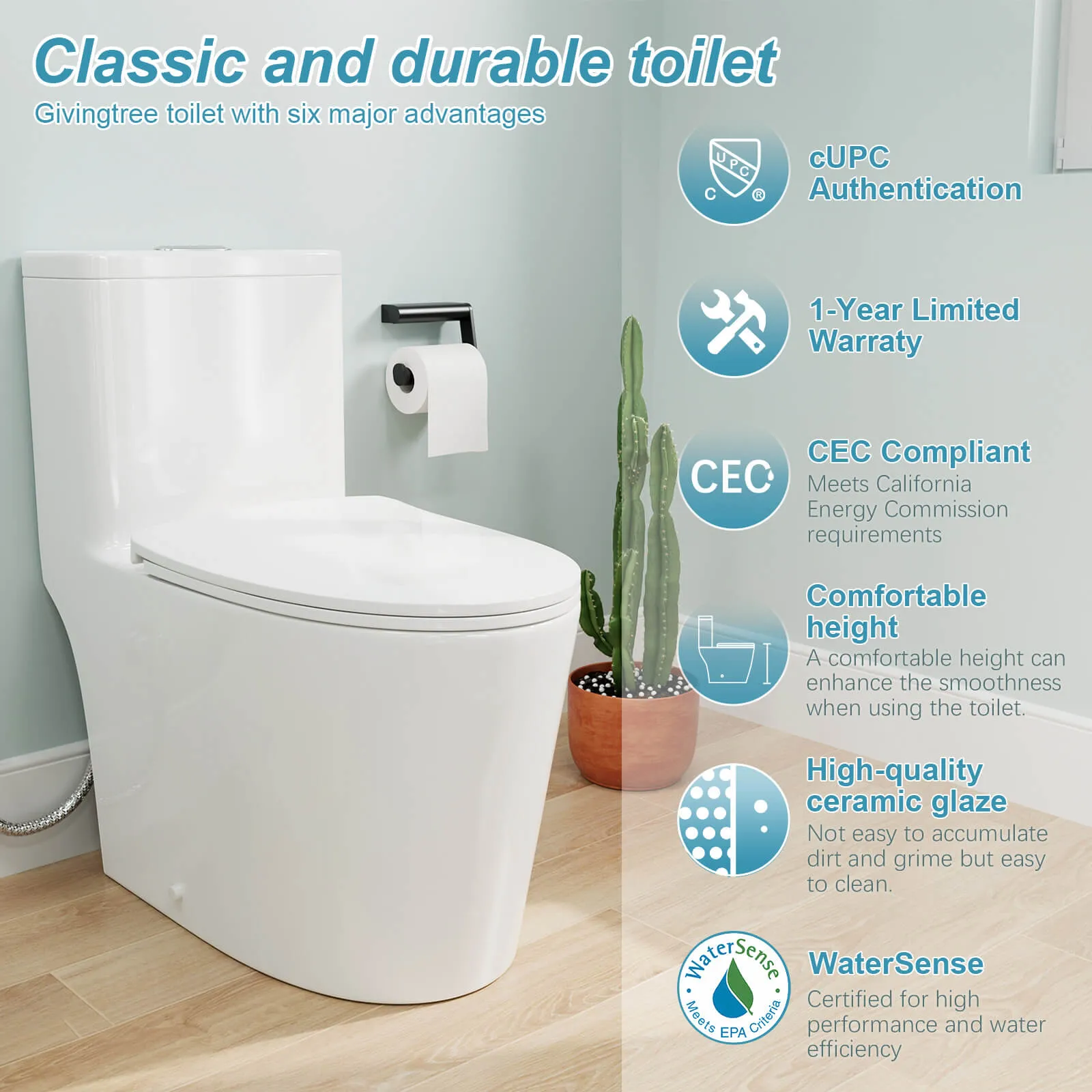 One-Piece Floor Mount Toilet 1.1GPF/1.6 GPF Siphon Jet Dual Flushing with Toilet Seat