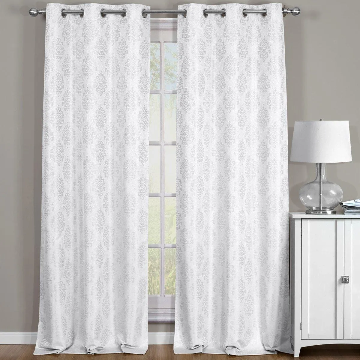 Paisley Thermal Blackout Jacquard Grommet Top Curtain Pair Panels