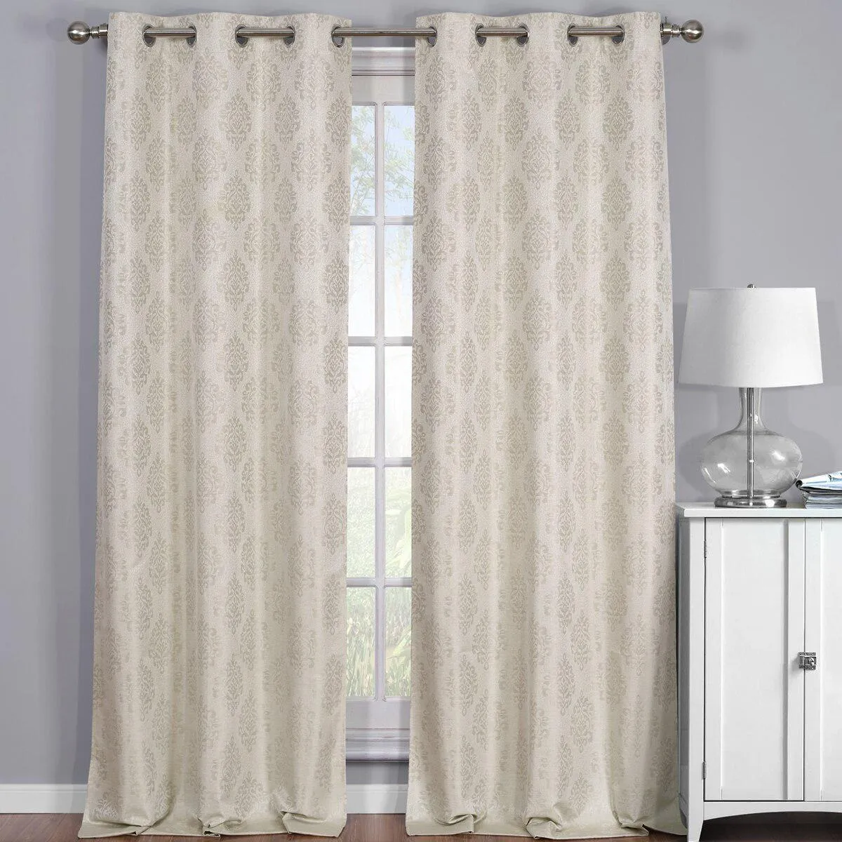 Paisley Thermal Blackout Jacquard Grommet Top Curtain Pair Panels