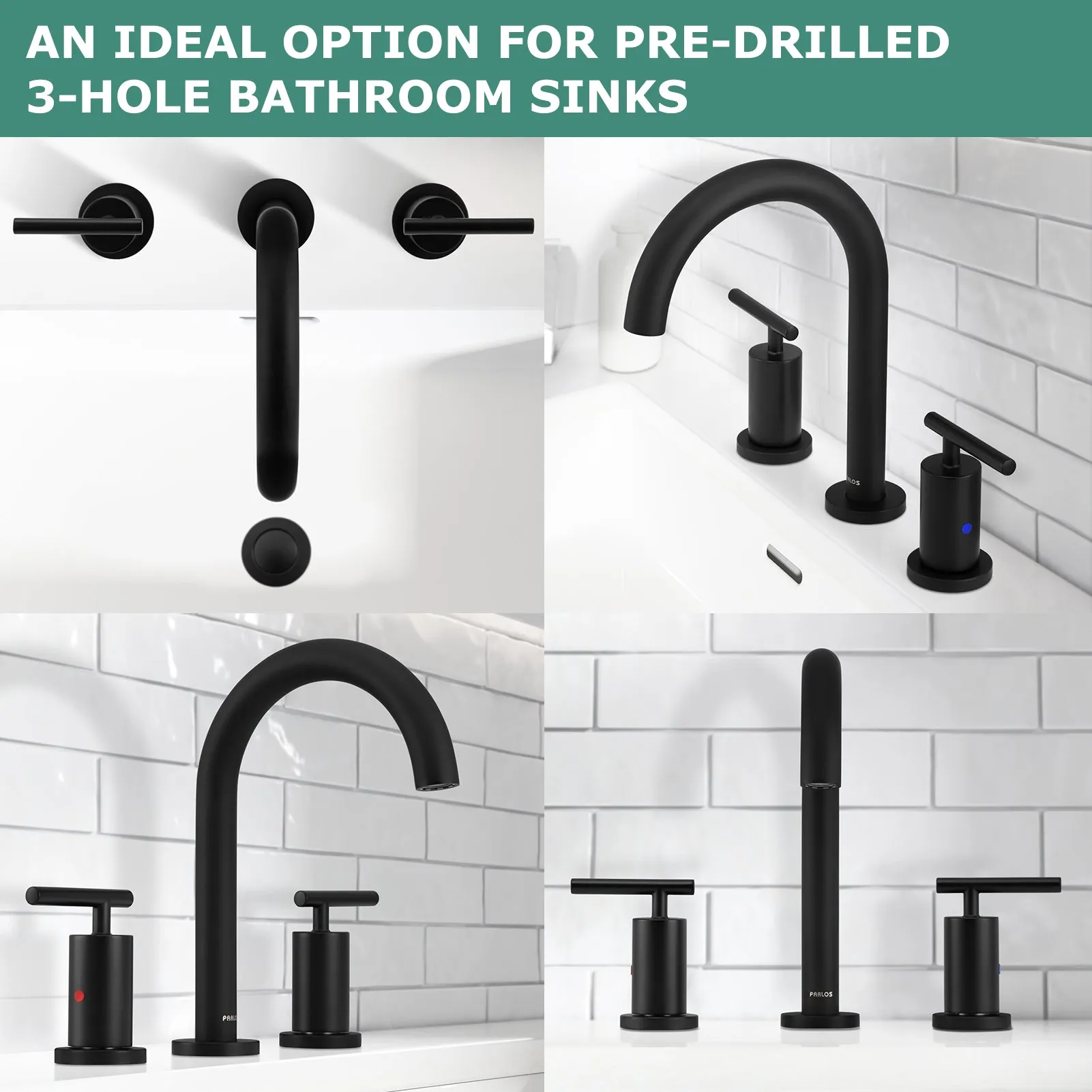 PARLOS 2-Handle Widespread 8 inch Bathroom Sink Faucet 3 Hole Vanity Faucet with cUPC Faucet Supply Lines, Matte Black, 1.2GPM, 1437404PD