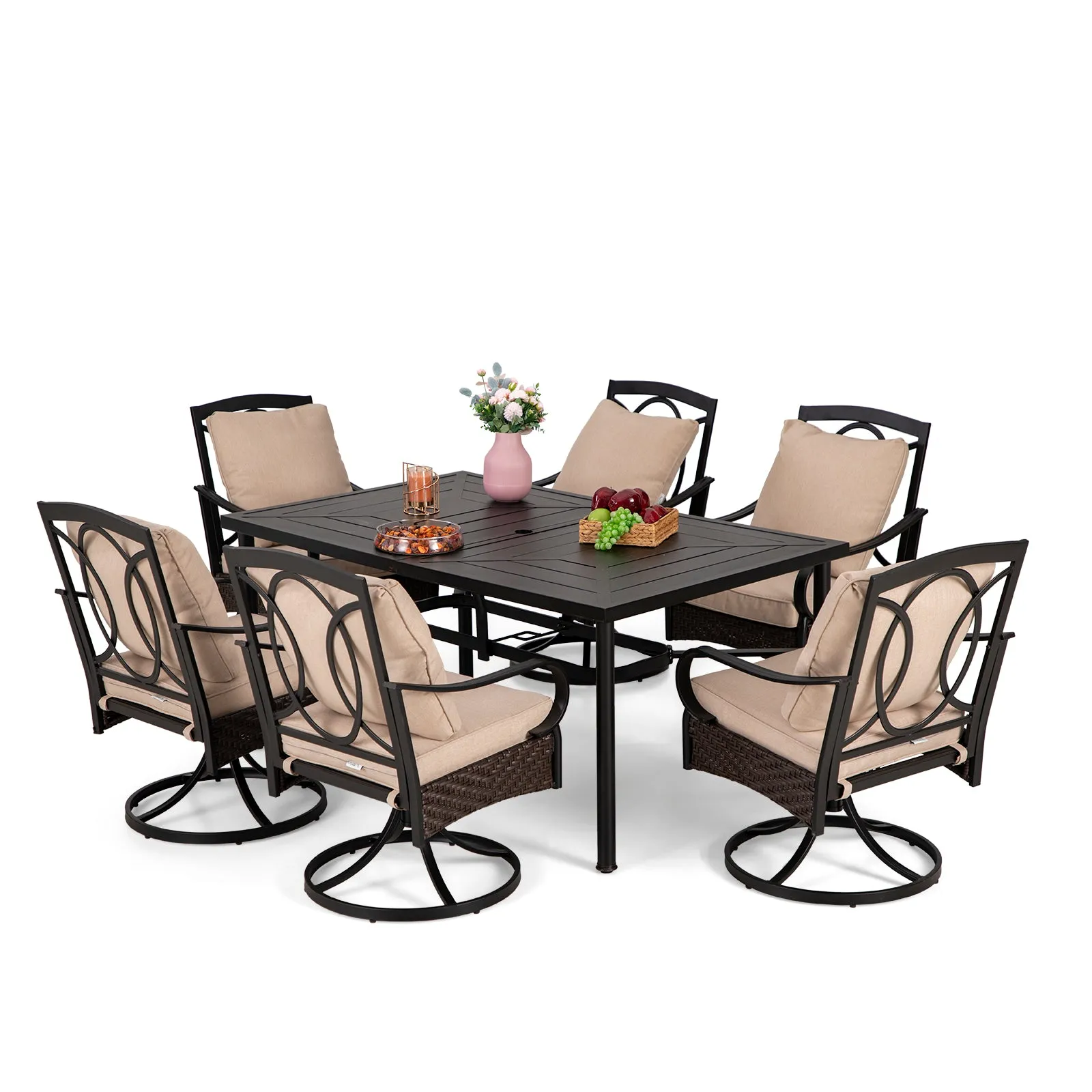 Phi Villa 13-Person Outdoor Patio Furniture Combination Set With Rattan Sofa Set, Dining Set, and Umbrella