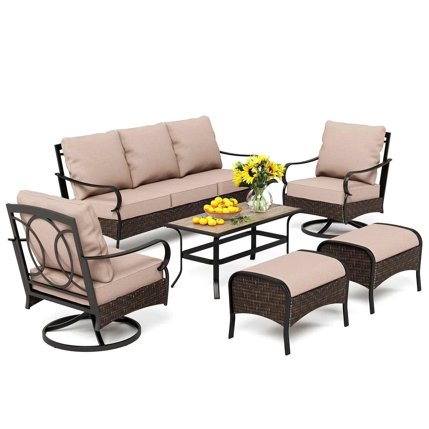 Phi Villa 13-Person Outdoor Patio Furniture Combination Set With Rattan Sofa Set, Dining Set, and Umbrella