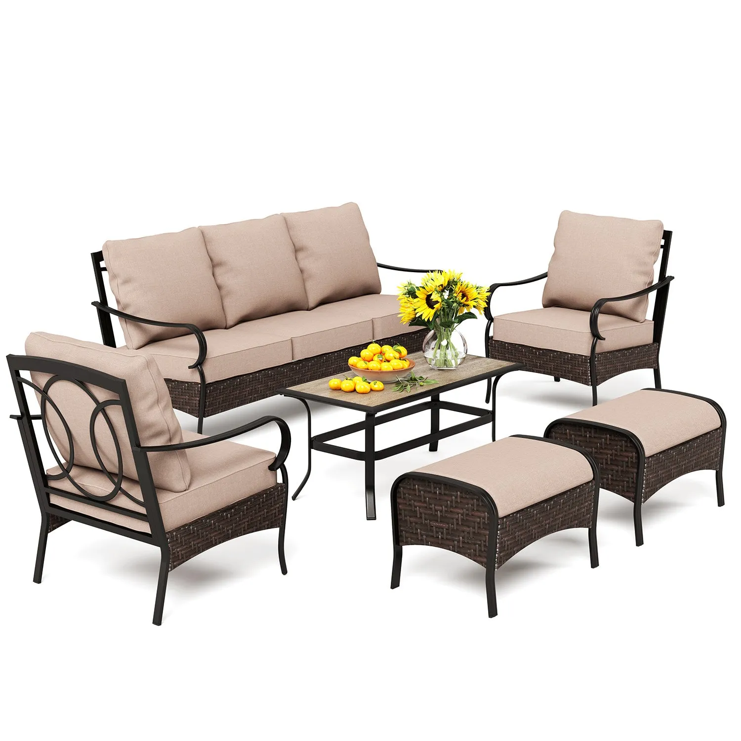 Phi Villa 13-Person Outdoor Patio Furniture Combination Set With Rattan Sofa Set, Dining Set, and Umbrella