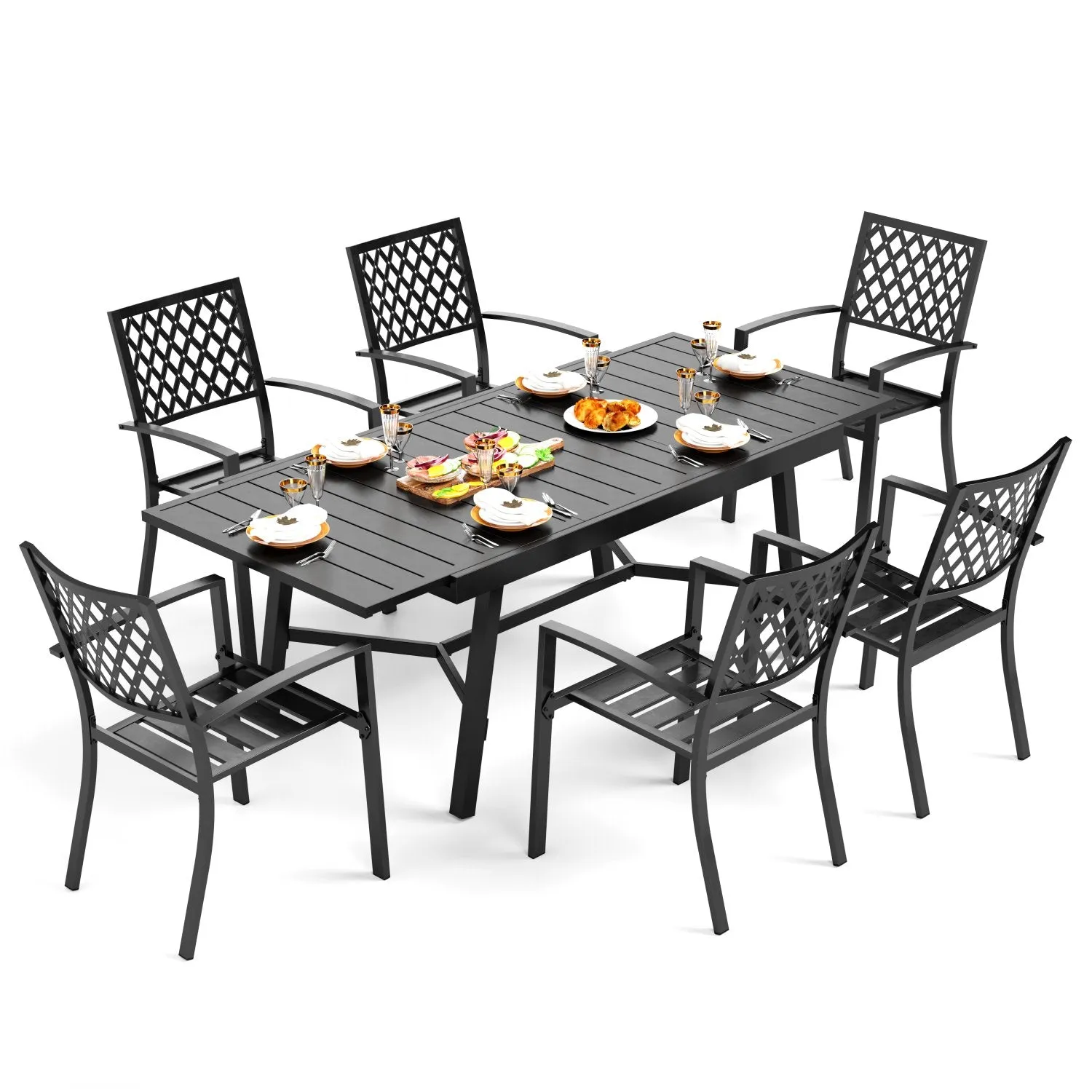 PHI VILLA 7-piece / 9-piece Outdoor Dining Sets Adjustable Steel Table and Stackable Chairs