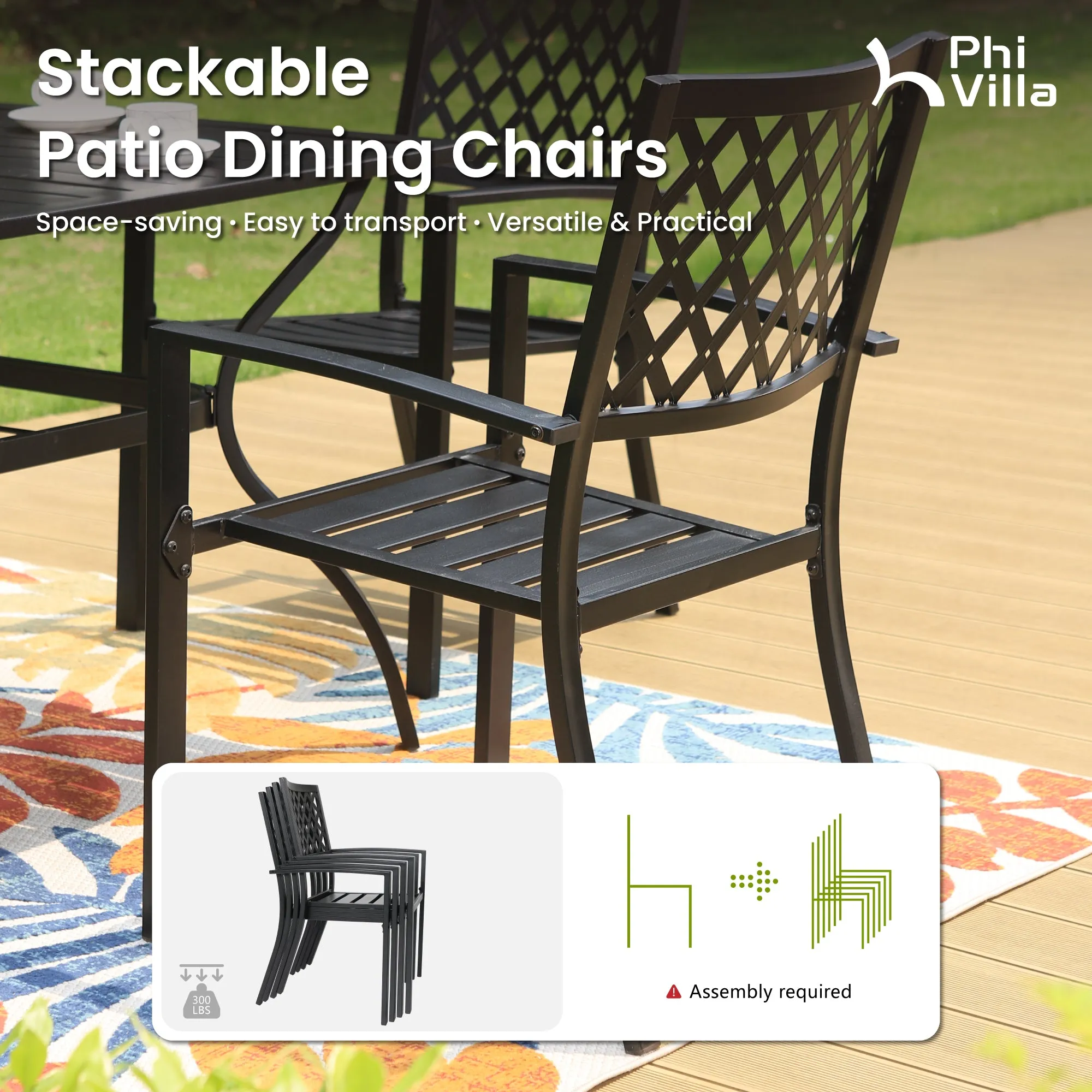 PHI VILLA 7-piece / 9-piece Outdoor Dining Sets Adjustable Steel Table and Stackable Chairs