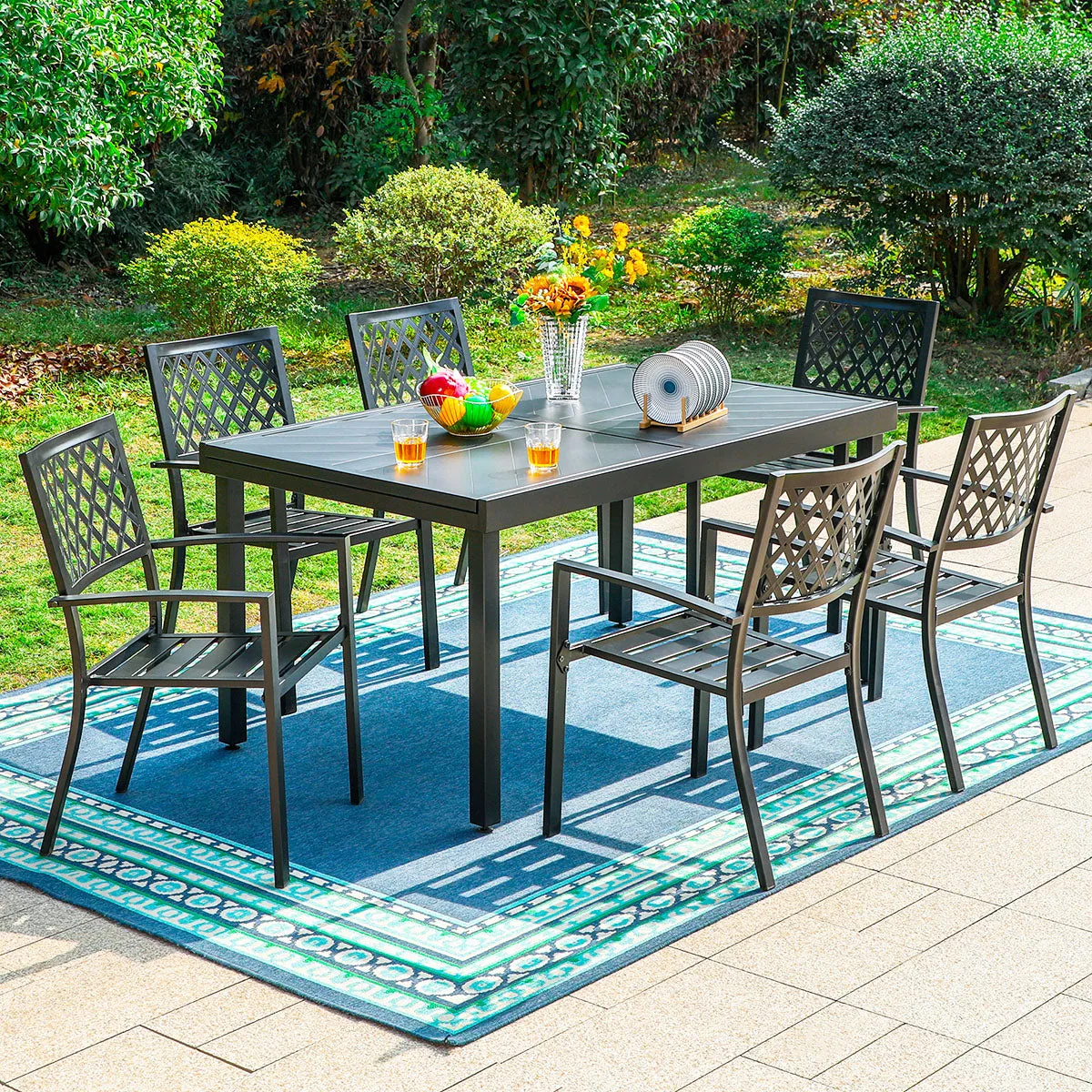 PHI VILLA 7-piece / 9-piece Outdoor Dining Sets Adjustable Steel Table and Stackable Chairs